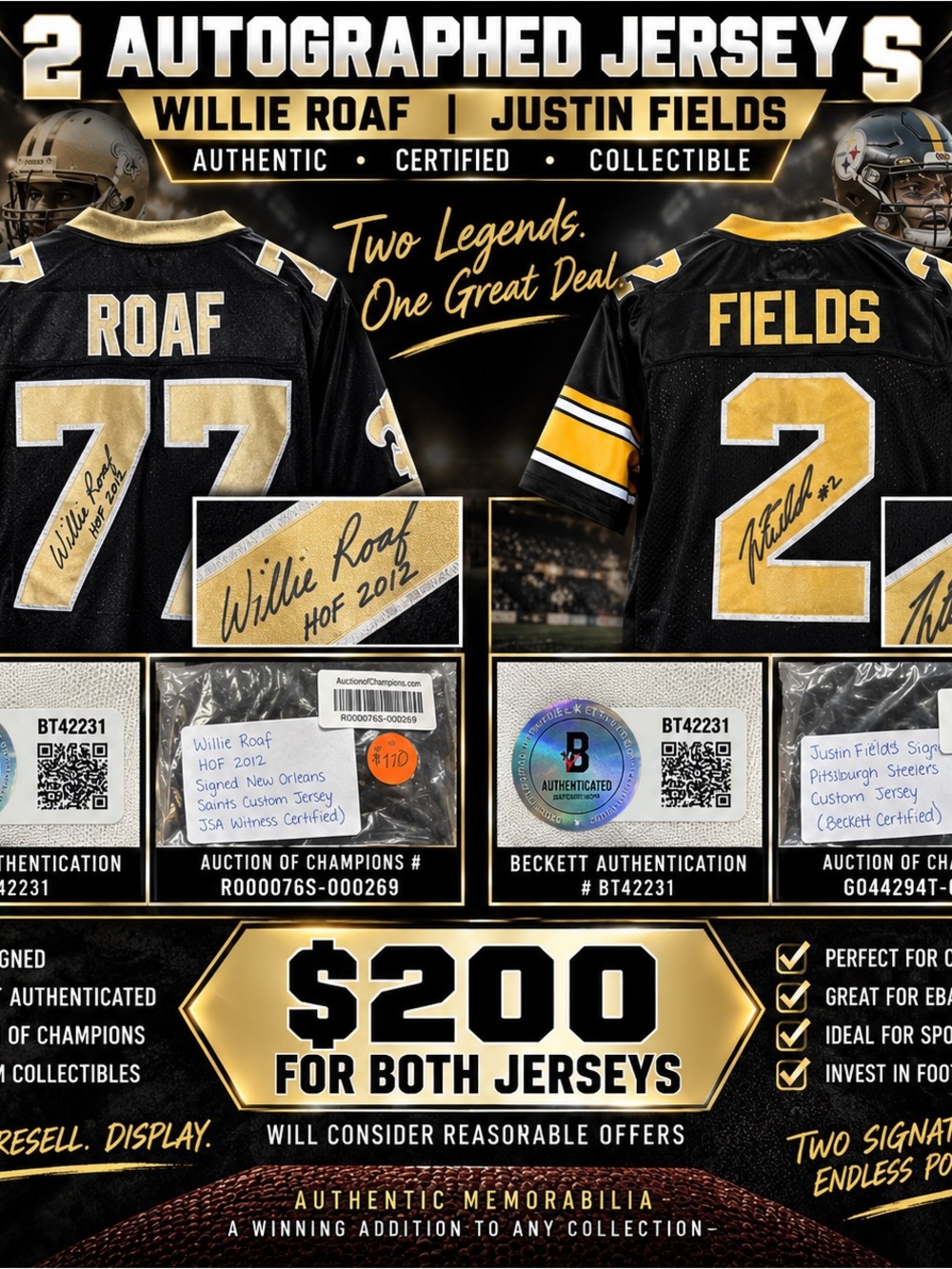 🏈 3 AUTOGRAPHED FOOTBALL JERSEYS – $150 FOR ALL 3